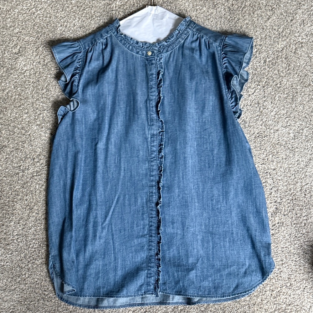 Women’s Denim Ruffle Sleeve Top - Blue Denim